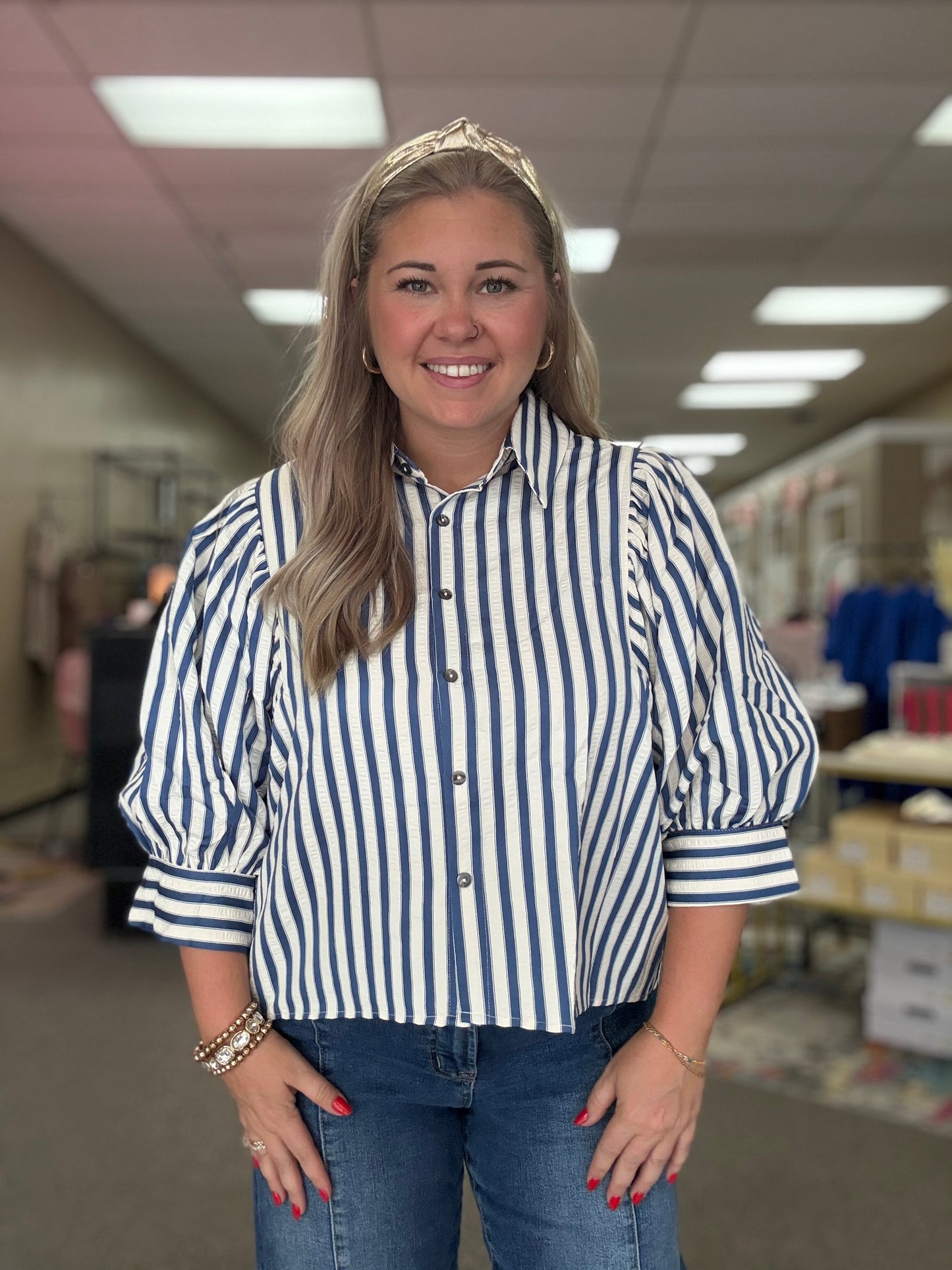 Puff Sleeve Button Down Top