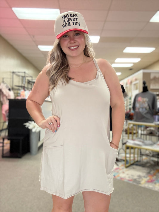 Cotton Dress w/Romper | Sand Beige