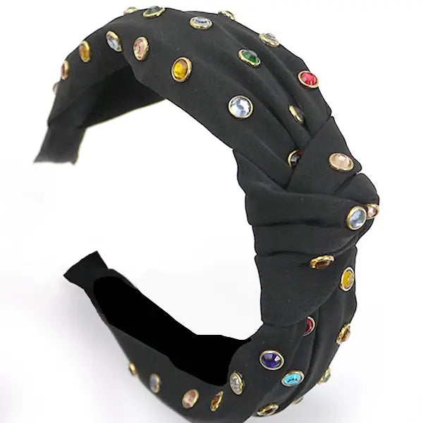 Rhinestone Knotted Headband | Black