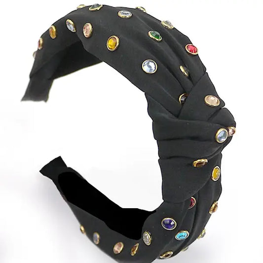 Rhinestone Knotted Headband | Black
