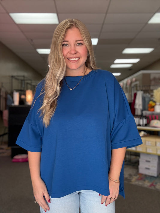 Scuba Round Neck Top | Royal Blue