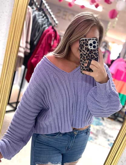 Lavender Haze Open Back Sweater