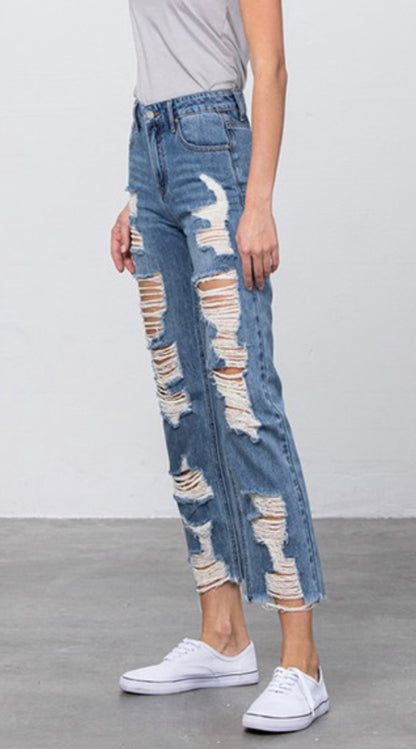 Heavy Distressed Straight Jeans